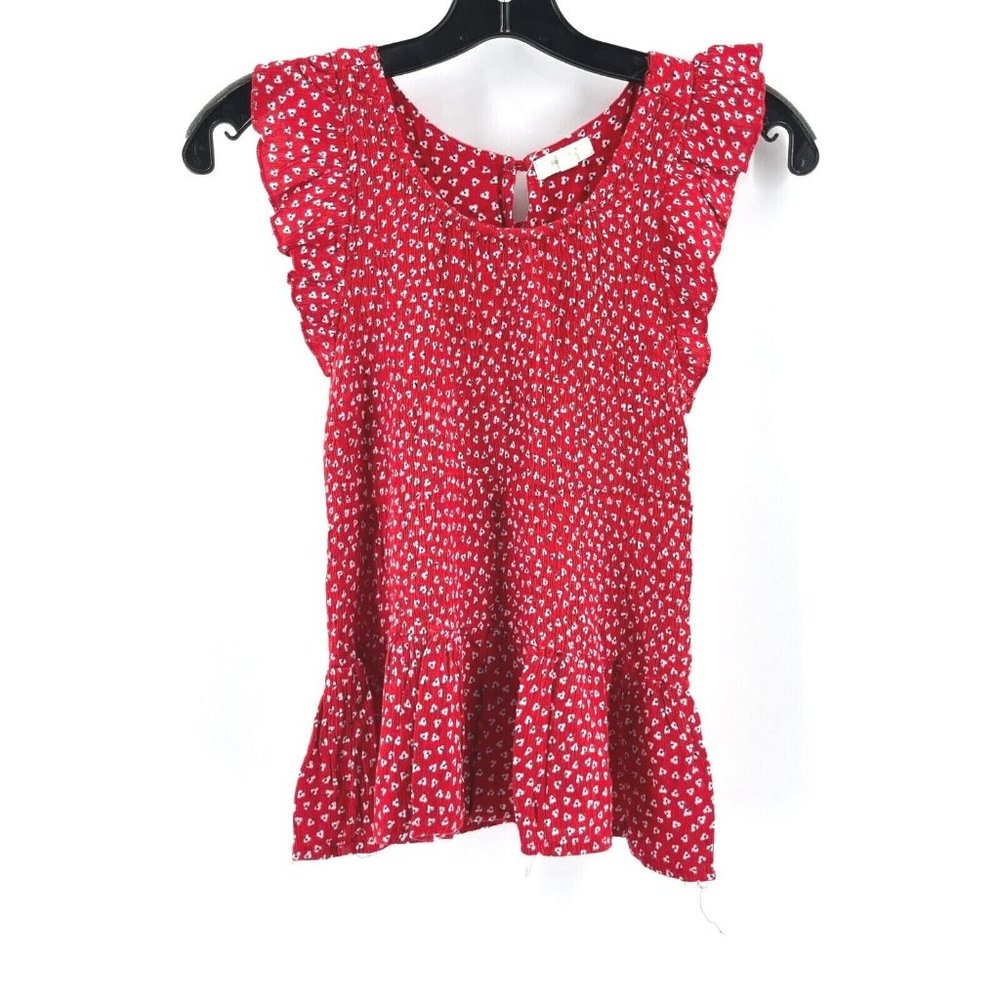 Sim & Sam Women's Red Sleeveless Ruffle Top Blouse Ruffles Peasant Shirt Small